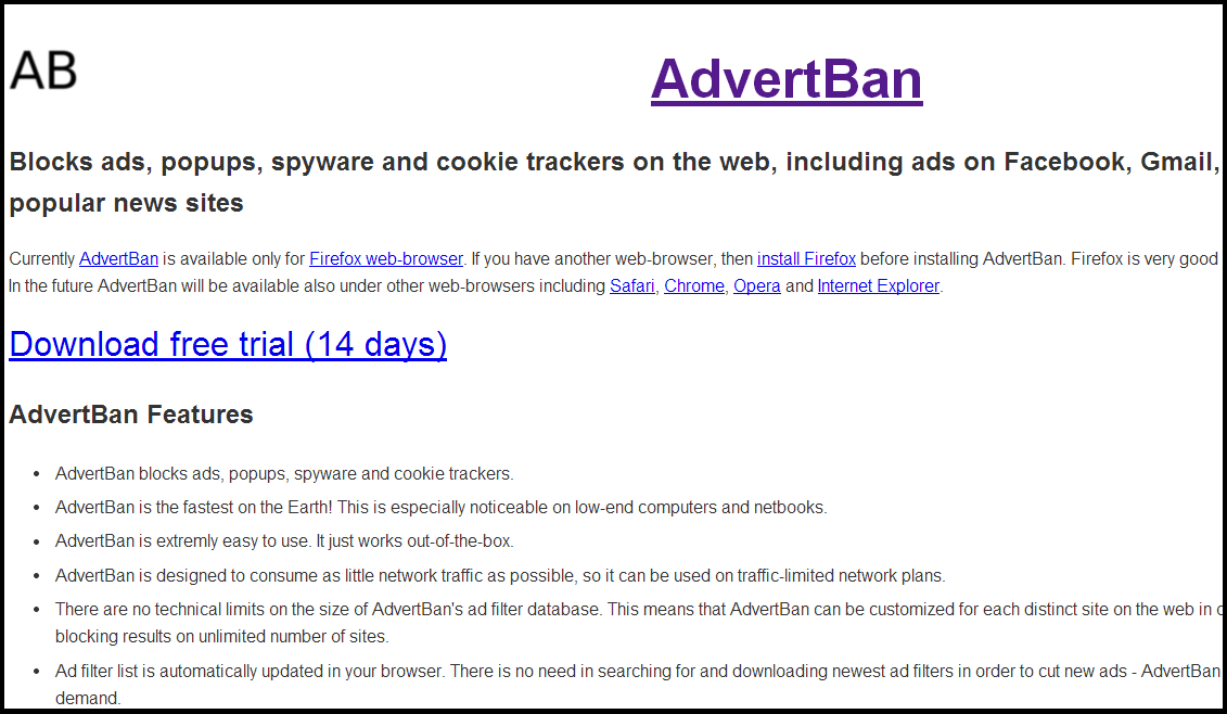 Block the online ads in browser AdvertBan Block the online ads in browser AdvertBan
